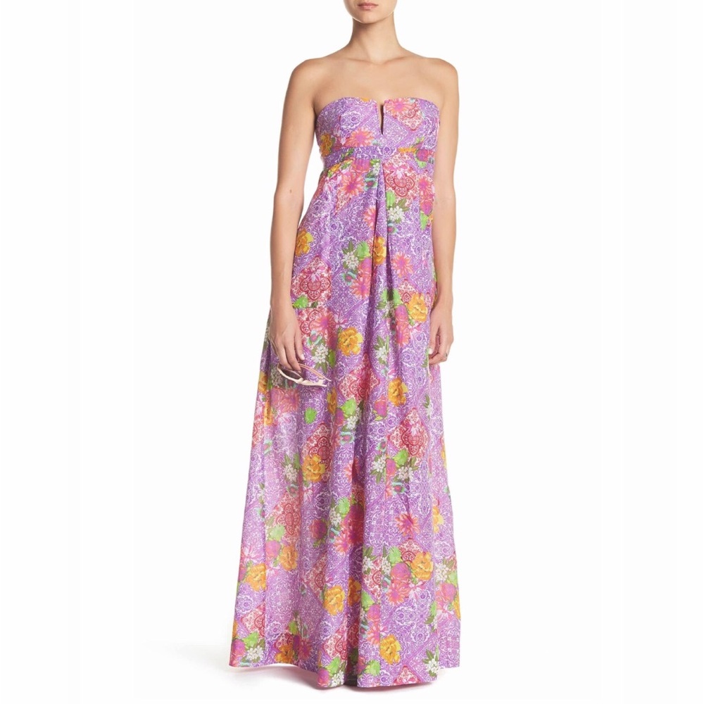 OndadeMar Strapless Floral Print Dress Size: Large